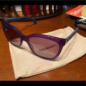 Chanel purple w/blue denim arm and Chanel pouch